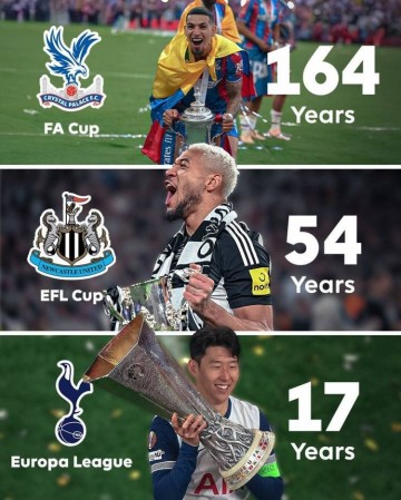 破荒之年！英超官推晒海报，祝贺纽卡、水晶宫和热刺终结冠军荒