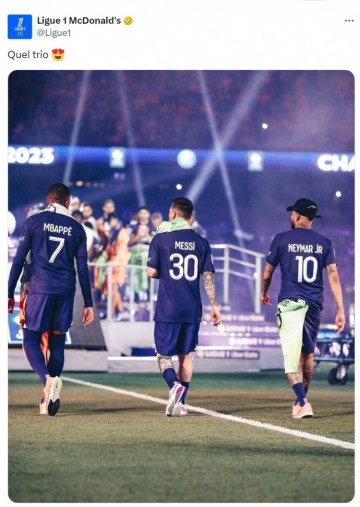 梅西将对阵旧主！法甲官方晒昔日巴黎三叉戟合照