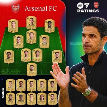 7人87+!EAFC26阿森纳球员评级:萨卡加布88,约克雷斯、厄德高87