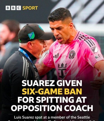 迈阿密巨星因向对手工作人员吐口水遭禁赛六场,美职联或将跟进处理