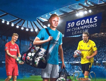 哈兰德欧冠进球50粒,挑战C罗纪录需注重身体素质